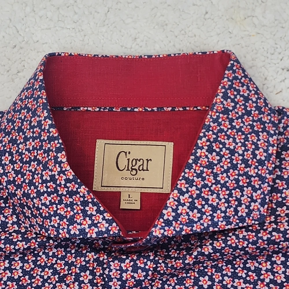 Cigar Couture Casual Button Down Long Sleeve Red/Blue Floral Shirt Mens Large - Picture 6 of 12